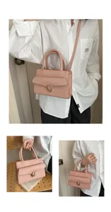 Elegante borsa a mano rosa da donna borsa a tracolla con chiusura in metallo manico.