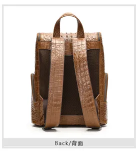 Sac à dos en cuir véritable motif crocodile pour homme voyage affaires vue arrière détail