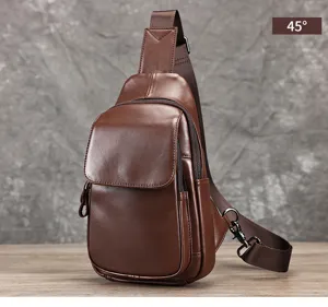 Herren Brusttasche aus Echtleder, brauner Vintage Sling Rucksack, geräumige Umhängetasche.