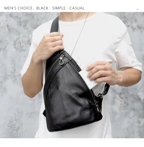 Herren Leder Brusttasche lässige Umhängetasche stilvolle Rindsleder Schultertasche schwarz