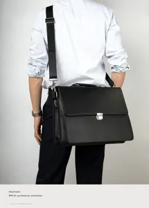 Professional men leather briefcase business casual shoulder bag laptop bag with durable strap.