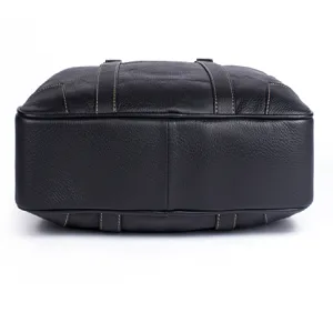 Premium black leather business briefcase for men, large capacity 14-inch laptop bag.