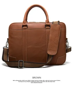 Men brown leather briefcase business laptop bag large capacity casual commuter handbag.
