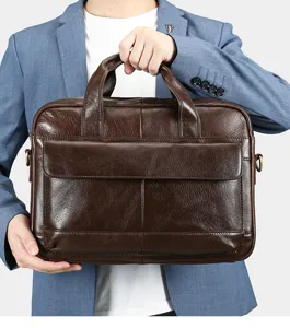 Premium men's genuine leather business briefcase, large capacity commuter laptop handbag for work.