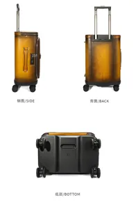 Vintage genuine leather rolling luggage suitcase with TSA lock and 360 universal wheels.
