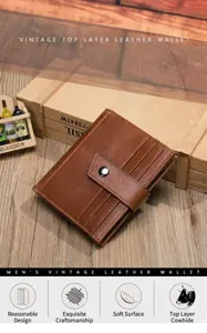 Portafoglio da uomo in vera pelle vintage con scomparti multipli per carte e chiusura.