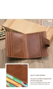 Dettaglio del portafoglio in vera pelle da uomo con scomparti multipli per carte.