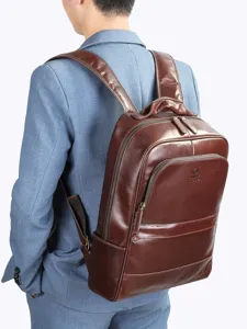 Men Genuine Leather Backpack Large Capacity Business Commuting Travel Laptop Bag Vintage Casual Daypack