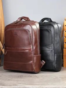 Premium genuine leather men's backpack large capacity casual business travel laptop bag