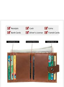 Portafoglio uomo vera pelle multi scomparti vintage marrone porta carte di affari