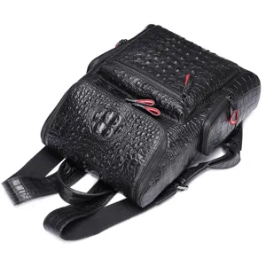 Sac à dos en cuir véritable motif crocodile noir, sac d'ordinateur voyage affaires.