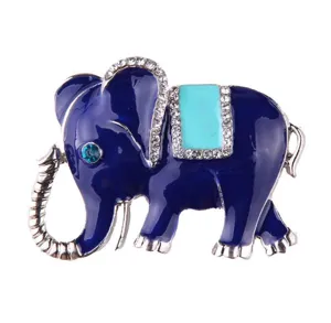 Detailed view of a charming blue enamel elephant rhinestone brooch for stylish outfits.