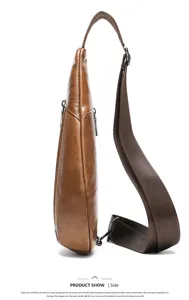 Brown leather men's chest bag casual single shoulder crossbody bag for daily fashion use