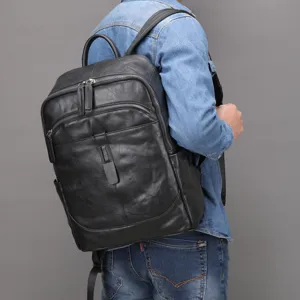 Men Genuine Leather Backpack Business Casual Travel Laptop Bag Large Capacity Cowhide School Bag