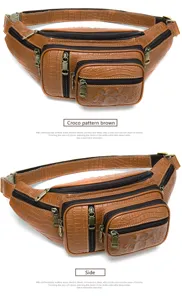 Sac banane en cuir motif crocodile vintage pour homme multi-poches sac de poitrine.