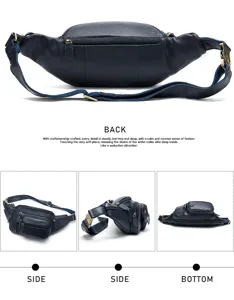 Sac banane en cuir veritable pour homme style decontracte multifonctionnel bleu fonce elegant mode