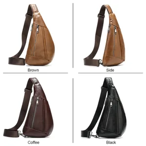 Genuine Leather Men's Chest Bag Vintage Casual Sling Bag Waterproof Crossbody Bag Multi-Function Business Shoulder Bag