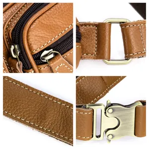 Sac banane homme en cuir veritable sac de poitrine detail avec quincaillerie metal.