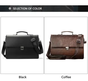 Men leather briefcase business laptop shoulder bag casual messenger bag brown and black