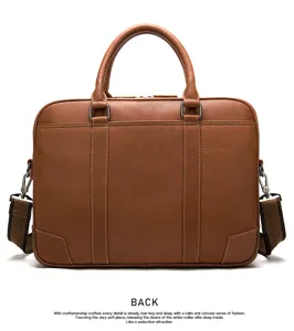 Men's leather business briefcase, large capacity 14-inch laptop bag, professional commuter bag.