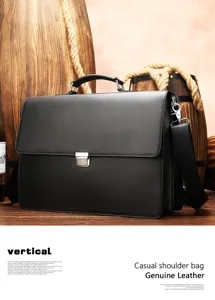 Men genuine leather briefcase casual shoulder messenger bag laptop handbag business bag