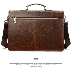 Men genuine leather business laptop shoulder bag retro brown cowhide messenger briefcase