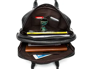 Men leather business briefcase large capacity 14 inch laptop bag multi compartment work bag
