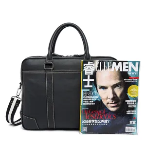 Black leather business briefcase for men 14 inch laptop bag product detail showcase
