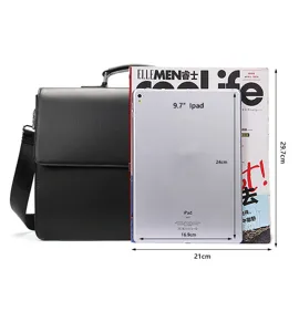 Men leather briefcase business casual shoulder bag laptop messenger bag black stylish office bag