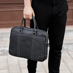 Men's Business Briefcase Genuine Leather Laptop Bag Large Capacity 14 Inch Office Commute Handbag