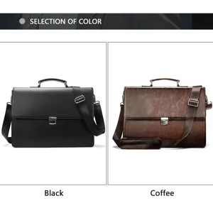 Men leather business briefcase messenger shoulder bag laptop bag color selection black coffee