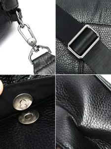 Premium first layer cowhide men messenger bag detail view with durable metal hardware and strap.