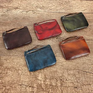 Genuine Leather Coin Purse Vintage Mini Wallet Zipper Card Holder And Key Pouch For Women And Men Retro Style