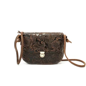 Vintage Genuine Leather Embossed Crossbody Bag For Women Luxury Top Layer Cowhide Shoulder Bag Casual Commuter Handbag