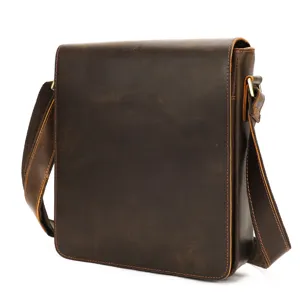 Vintage Genuine Leather Men's Crossbody Bag Large Capacity Business Casual Shoulder Messenger Bag Retro Design Multiple Pockets
