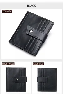 Portafoglio in pelle da uomo porta carte nero multi slot affari minimalista compatto dettagli