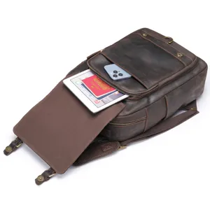 Sac a dos vintage en cuir veritable pour hommes, grande capacite voyage travail ordinateur.