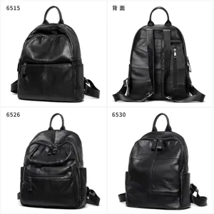 Women genuine leather backpack top layer cowhide casual travel daypack large capacity black