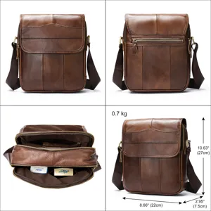Genuine leather men's shoulder bag vertical cowhide crossbody bag for daily casual commute