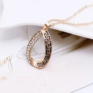 Collana Pendente Goccia Strass Vintage Motivo Greco Geometrico Gioiello Oro Elegante