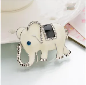 Detail view of fashion elephant rhinestone enamel brooch, exquisite alloy pin accessory.