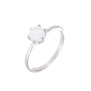 Minimalist white opal ring detail shot, elegant silver tone setting for daily wear style.