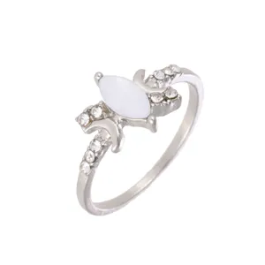 Elegant silver marquise opal moon ring with sparkling rhinestones for women daily wear.