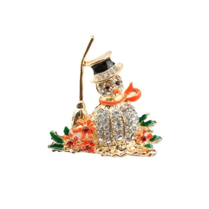 Weihnachten Schneemann Strass Brosche mit bunten Emaillierten Blumen und Besen Modeschmuck.