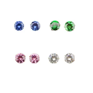 Korean Style Alloy Rhinestone Stud Earrings Colorful Round Rhinestone Ear Studs Minimalist Plated Geometric Ear Jewelry For Women