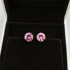 Korean fashion pink cubic zirconia stud earrings 8mm round crystal jewelry for women new