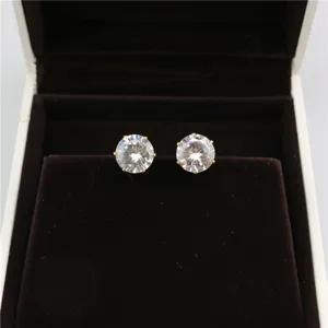 Round 8mm Zircon Stud Earrings Detailed View Luxury Simple Sparkle Gold Plated Jewelry