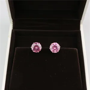 Chic pink cubic zirconia stud earrings for women, elegant round gemstone jewelry gift.