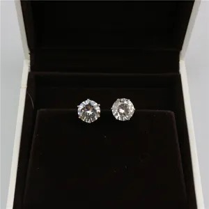Elegant 8mm round white zirconia stud earrings with sparkling stones in a gift box.