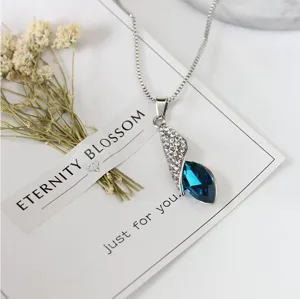 Elegante blauwe kristal druppel strass hanger ketting zilverkleurige ketting voor dames